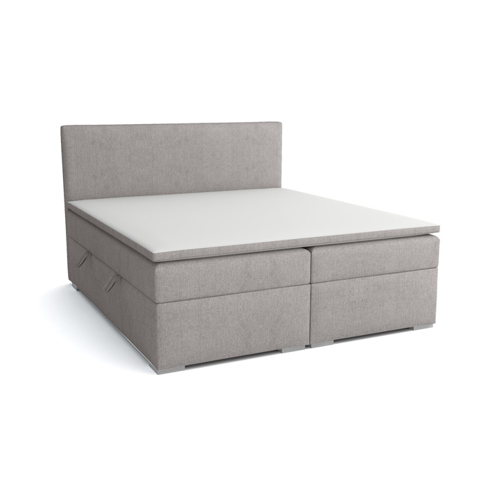 Pat dublu Boxspring Ennis, Humi, 140x200cm, cu 2 sertare, topper din spuma, H3