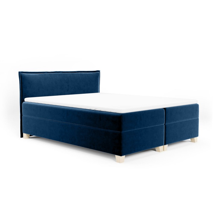 Pat Boxspring Martines, Humi, 180x200cm, cu 2 sertare, cu topper, bleumarin