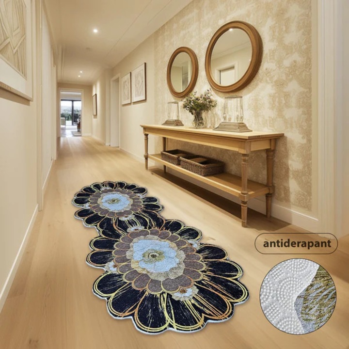 Covor Antiderapant Floral Negru Auriu M10 80 X 140