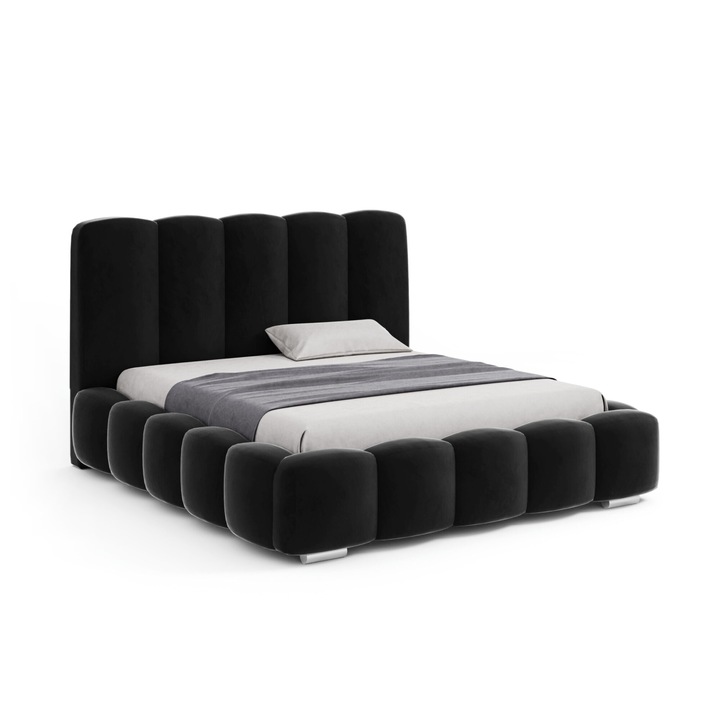 Pat dublu Visala, Humi, 140x200cm, cu spatiu de depozitare, gri inchis