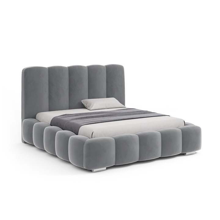 Pat dublu Humi Visala, 140x200cm, cu spatiu de depozitare, gri