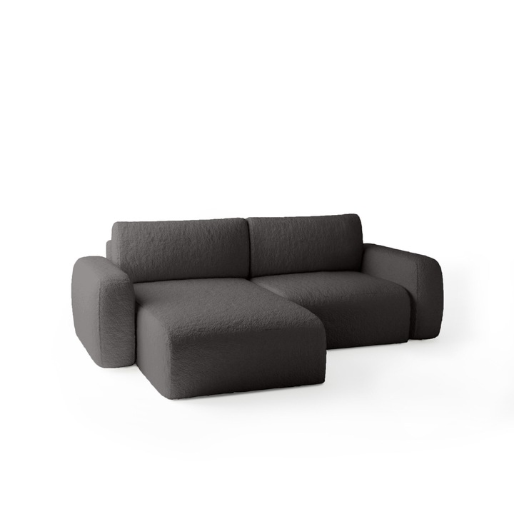 Canapea coltar Humi Sassari mini, 257x148x70cm, gri inchis, functie de pat