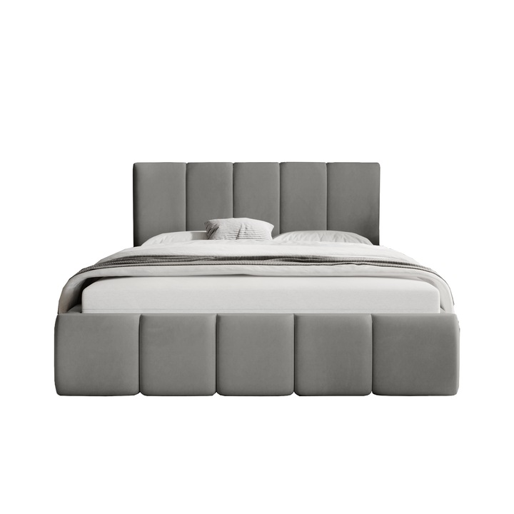 Pat tapitat Glave, Humi, 140x200cm, gri, lemn