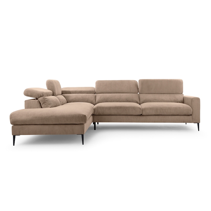 Canapea coltar Humi Skare, 300x250cm, maro, cu picioare metalice