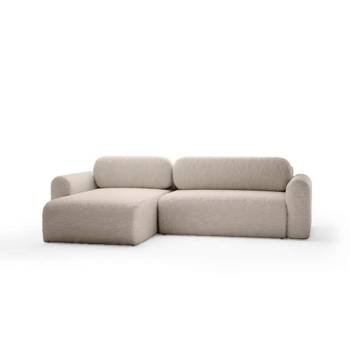 Canapea coltar Humi Carpin, 286x100cm, crem, cu spatiu de dormit 240x140cm, bej