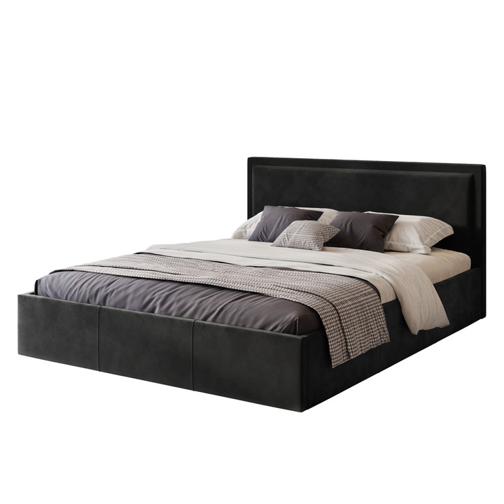 Pat dublu Humi Commende, 120x200cm, negru, cadru din lemn