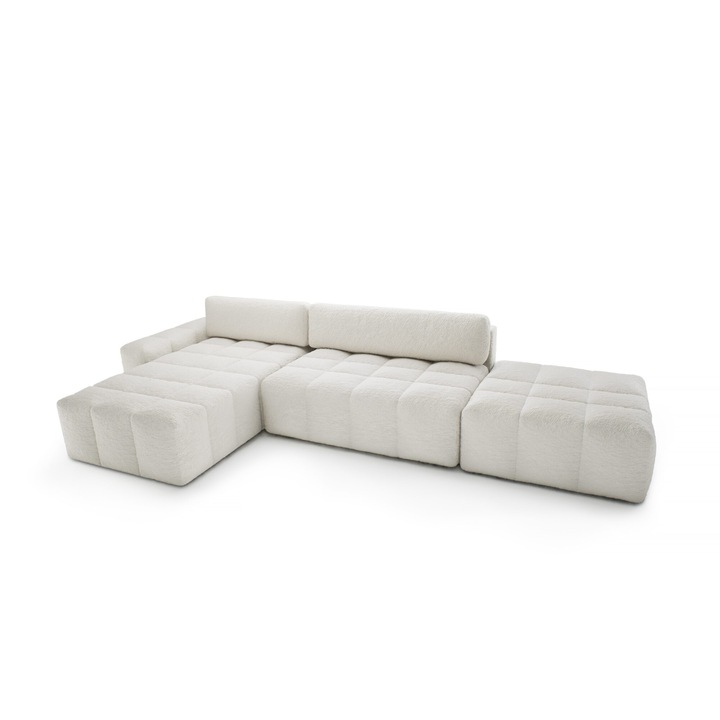 Canapea coltar Humi Thymen, cu functie de dormit, depozitare lenjerie, alb, 363x180cm