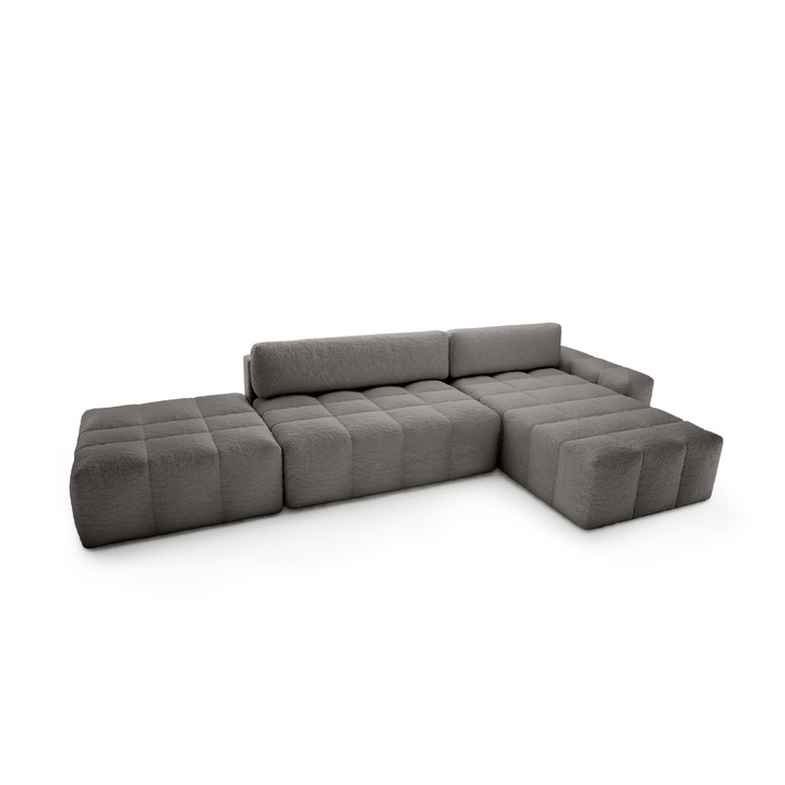 Canapea coltar Humi Thymen, 3 locuri, functie de somn, depozitare lenjerie, gri, 363x180cm