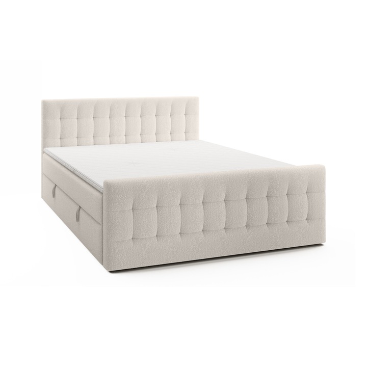 Pat dublu cu tablie Aviano Royal, Bonell, topper din spuma, 180x200cm, pal, cu lada de depozitare, gri