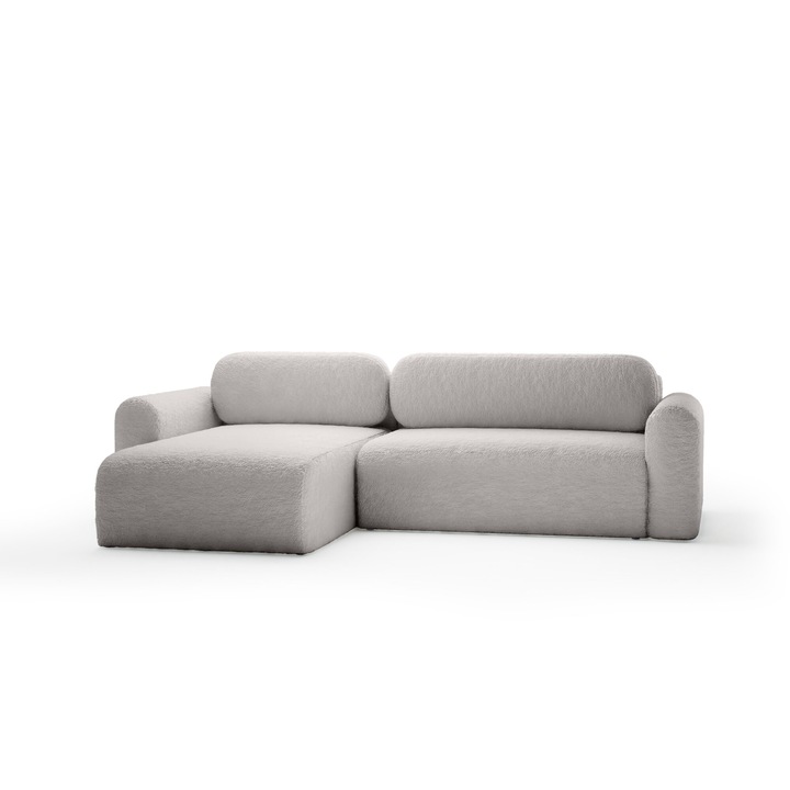 Canapea coltar Humi Carpin, 286x100cm, gri, cu spatiu de dormit 240x140cm