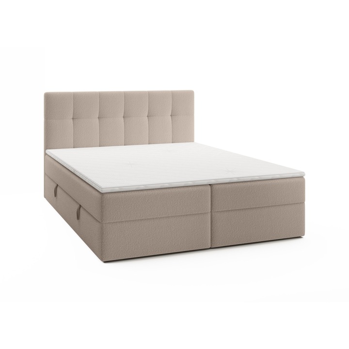Pat Boxspring Cognet Royal, Humi, 200x200cm, cu spatiu de depozitare, bej