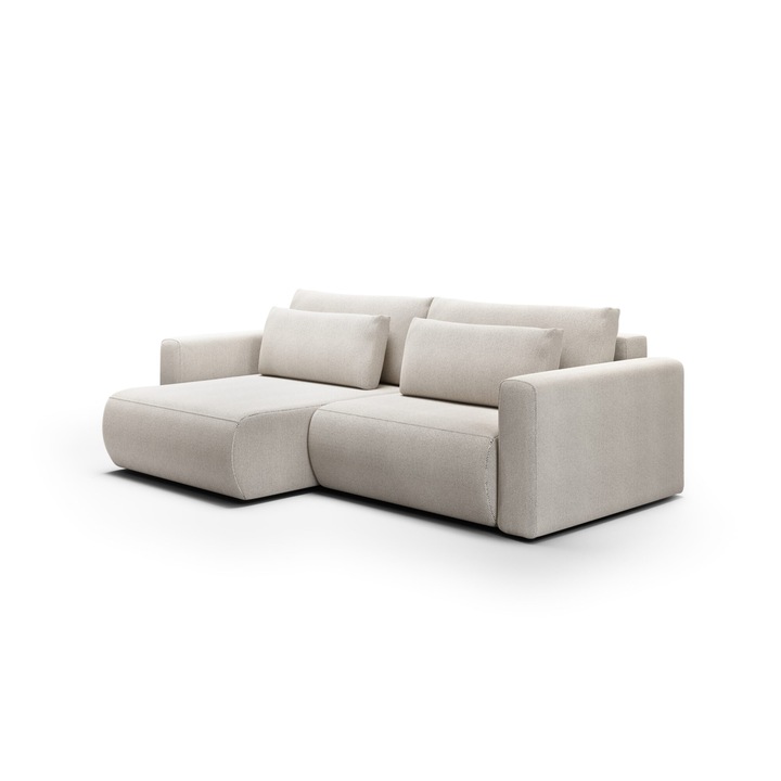 Canapea coltar Humi Krewitz Mini, cu functie de somn 200x135cm, poliester, depozitare lenjerie, gri