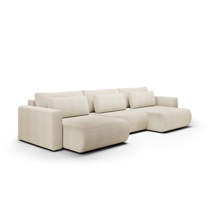 Canapea coltar Krewitz, Humi, cu functie de somn, 340x149cm, poliester, bej deschis