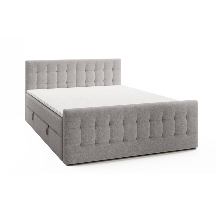Pat dublu cu tablie Aviano Royal, Bonell, topper din spuma, 180x200cm, cu sertar, pal, gri