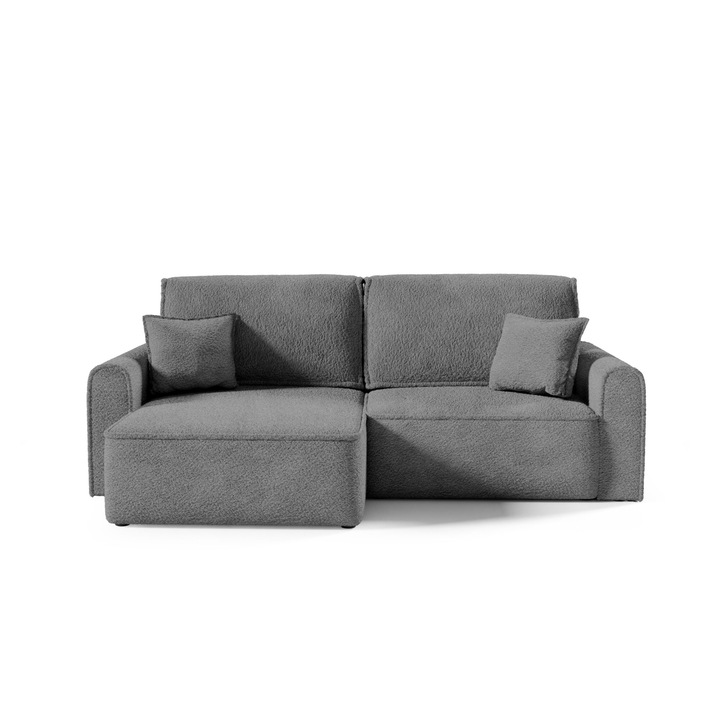 Canapea coltar Plauen Mini, Humi, 158x240x88cm, functia de somn 200x135cm, gri