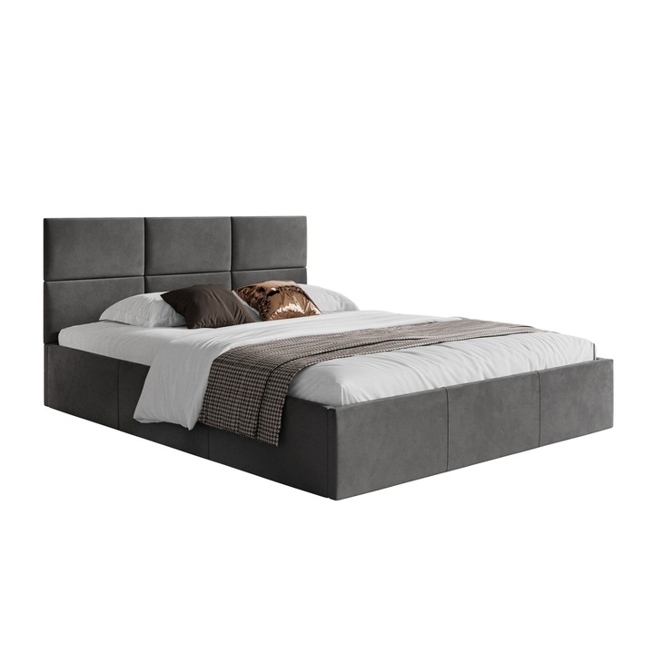 Pat tapitat Barie, Humi, 120x200cm, lemn, gri