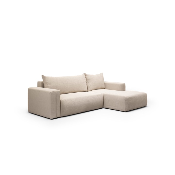 Canapea coltar Humi Revolto L, 2 locuri, functie de somn, stocare lenjerie, bej, 268x163cm