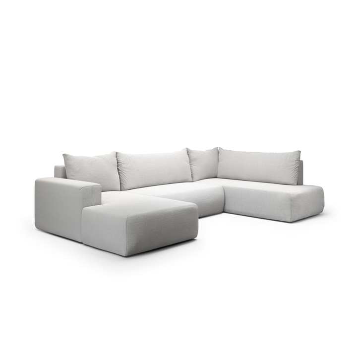 Canapea coltar Revolto U XL, Humi, 335x200cm, cu lada de depozitare, gri deschis