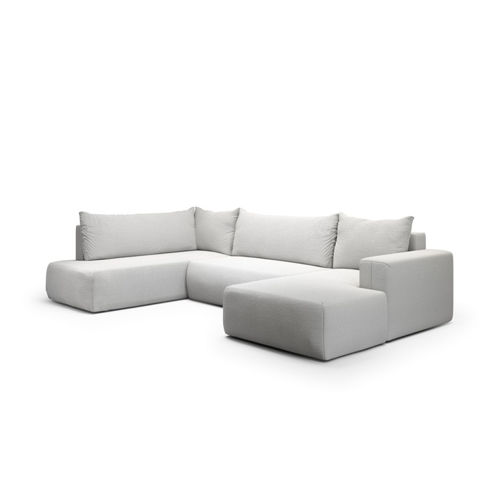 Canapea coltar Revolto U XL, Humi, 335x200cm, functie de somn, cutie de depozitare, gri deschis