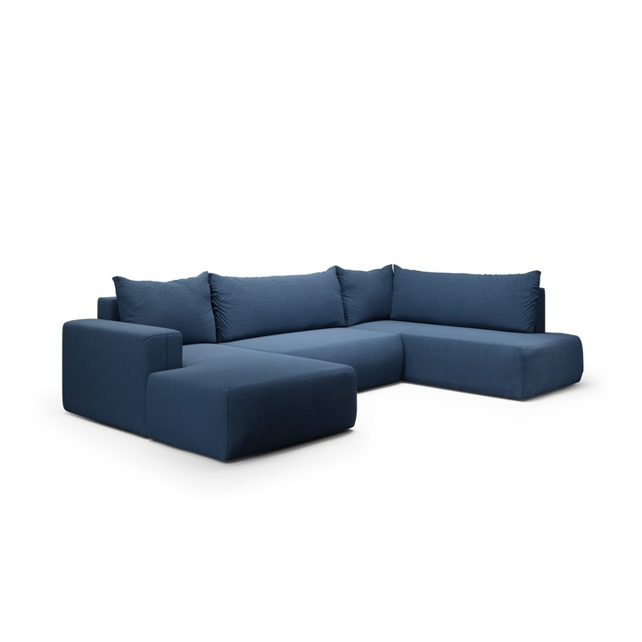 Canapea coltar Revolto U XL, Humi, 335x200cm, functie de somn, cu lada de depozitare, albastru inchis