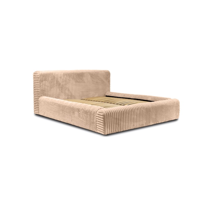 Pat tapitat Humi Almeza, 160x200cm, roz, pal, cu spatiu de depozitare