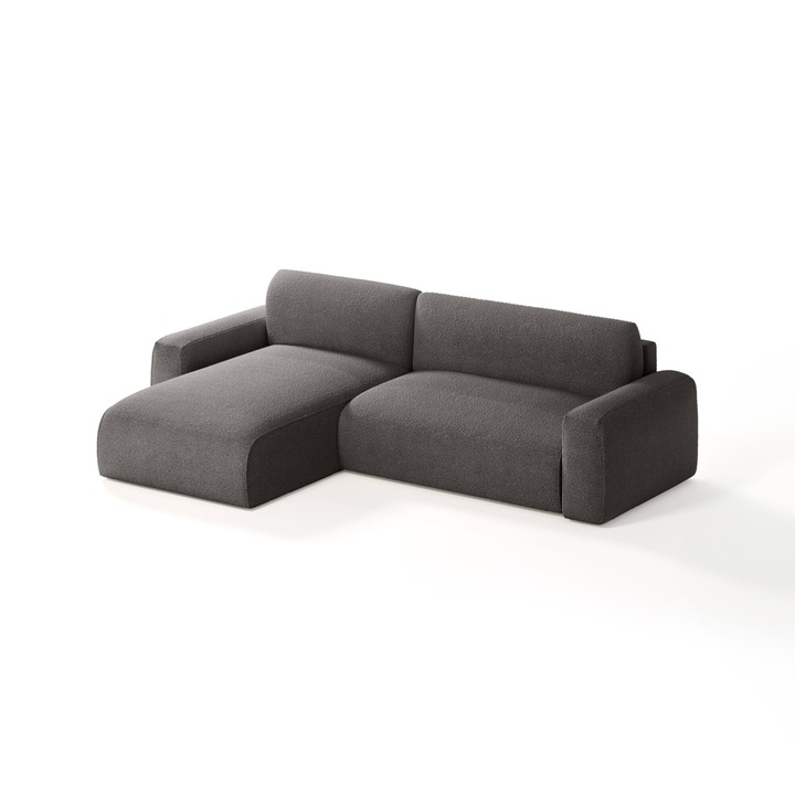 Canapea coltar Witsum L, Humi, 294x185cm, functie de somn, spatiu de depozitare, gri antracit