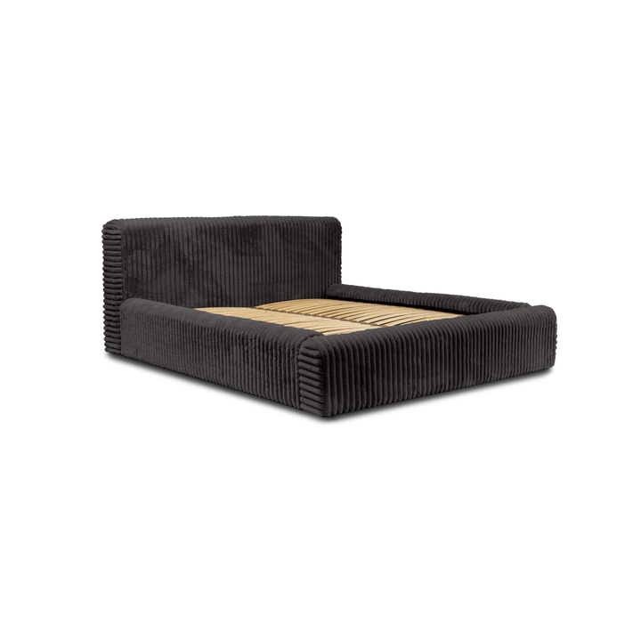 Pat tapitat Almeza, Humi, 180x200cm, negru, pal, cu spatiu de depozitare