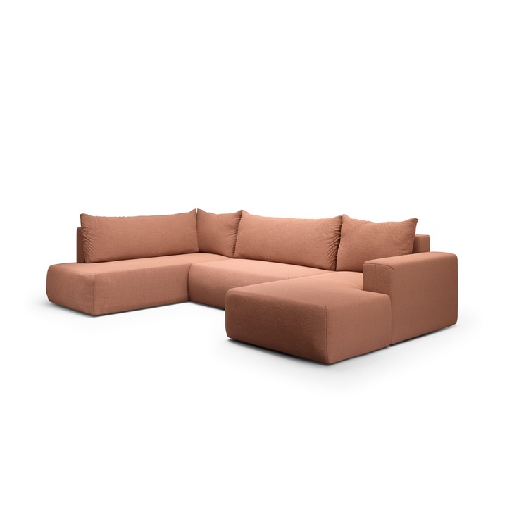 Canapea coltar Revolto U XL, Humi, 335x200cm, functie de somn, cu lada de depozitare, portocaliu