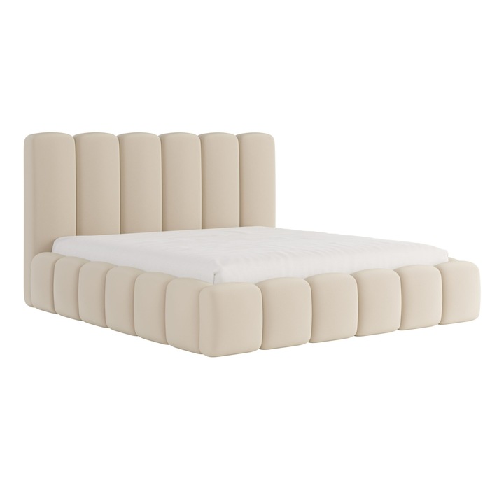 Pat tapitat Svenstorp, Humi, 180x200 cm, stocare lenjerie, lemn, bej