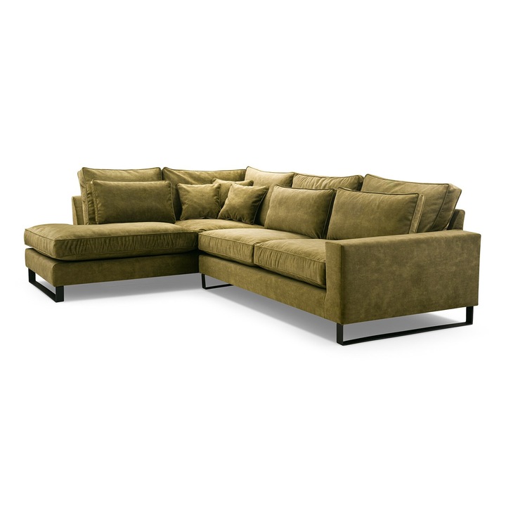 Canapea coltar Humi Kelso New, 314x224cm, 3 perne decorative, verde