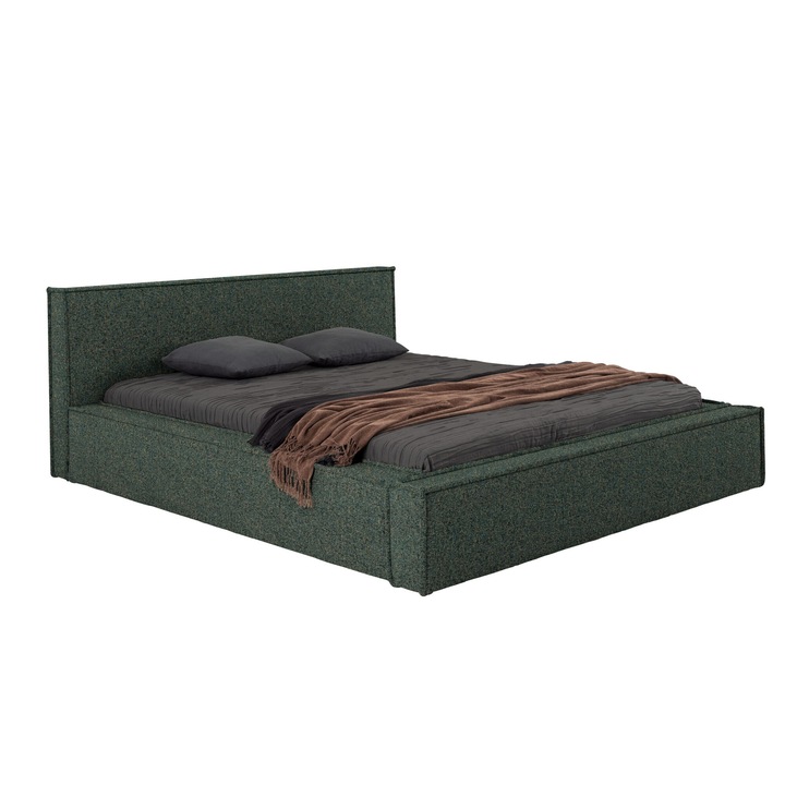 Pat tapitat Molde, Humi, 200x200 cm, verde, lemn, cu spatiu de depozitare
