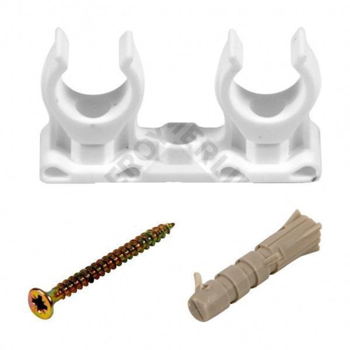 Set 5 suporturi duble pentru tevi 18 mm, Tycner, polimer, accesorii montaj