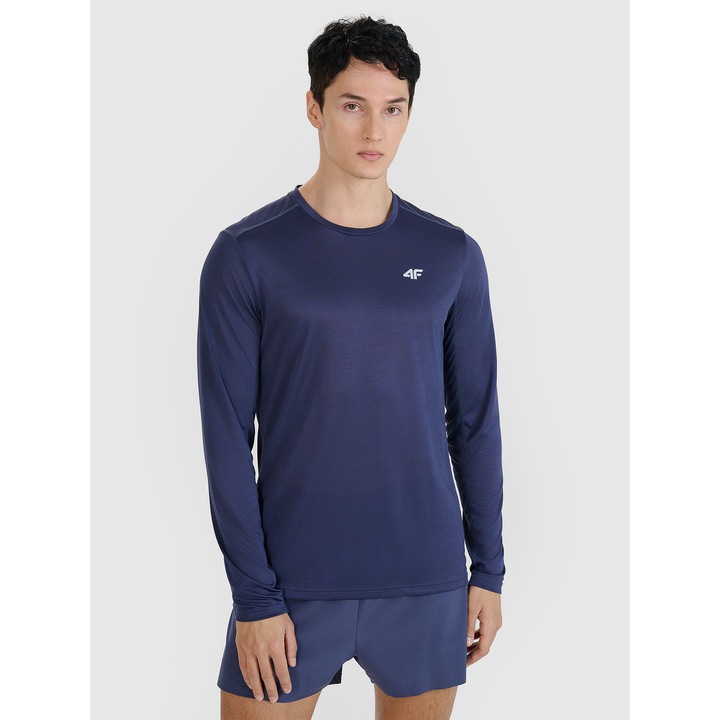 Bluza alergare barbati 4F, maneca lunga, uscare rapida, albastru, material sintetic