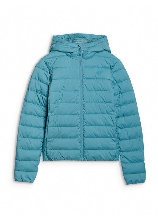 Jacheta 4F din puf sintetic reciclat, turcoaz, slim, usoara, pentru femei, sportiva, set de tranzitie, XS INTL