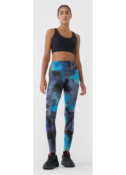 Női edző leggings 4F, magas derekú, szűk szabású, többszínű, szintetikus anyag, XS INTL