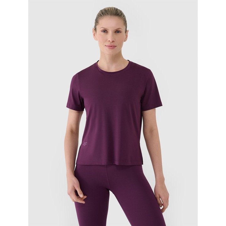 Női sportpóló, 4F, túlméretezett, poliészter/elasztán, bordó, XS INTL
