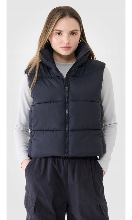 Дамски елек 4F, синтетичен пух, овърсайз кройка, хидрофобен, черен, XS INTL