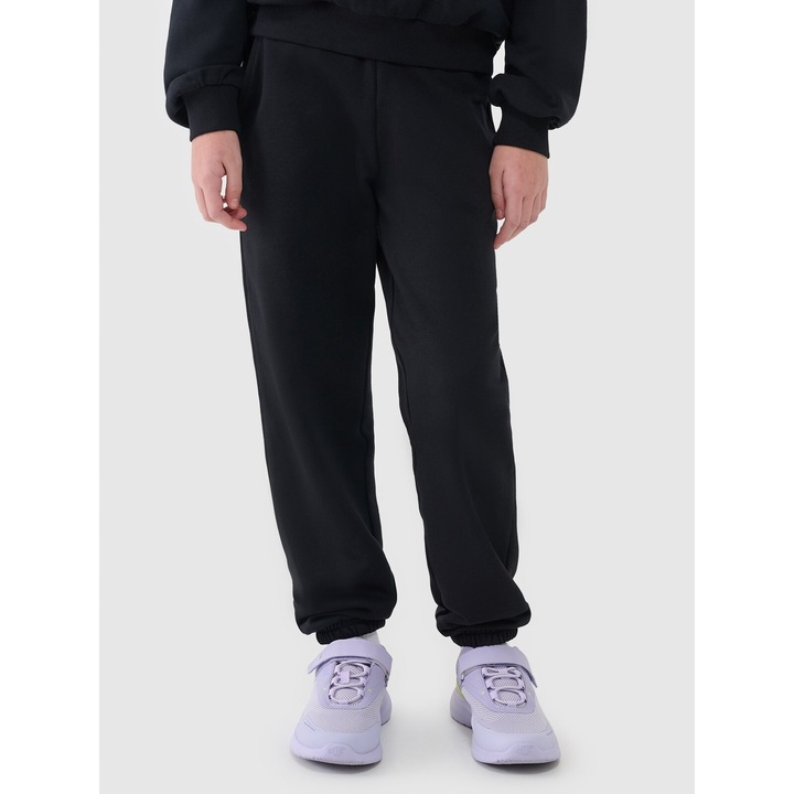 4F sportnadrág lányoknak, fekete, pamut, normál szabású, 2 zsebes