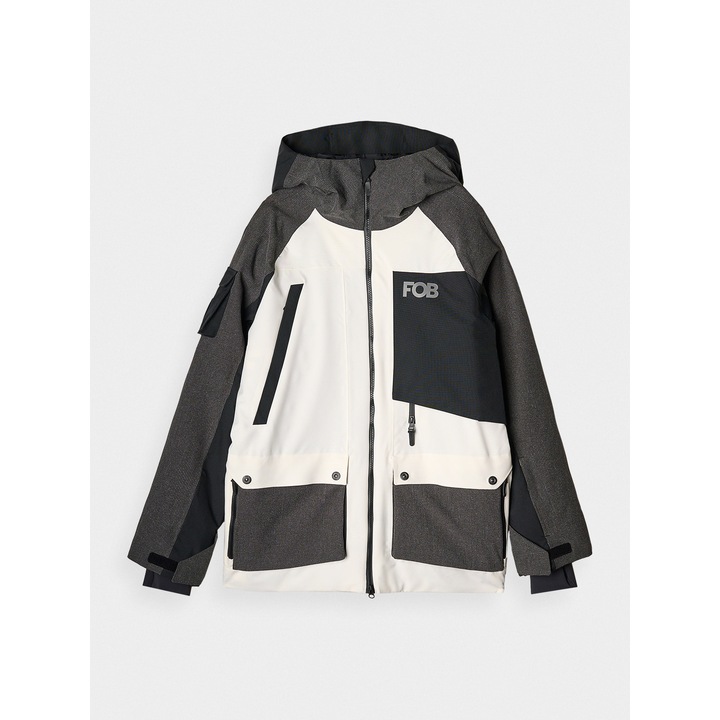 Geaca tehnica pentru snowboard barbati 4F Neodry, impermeabila 10000/8000, cu gluga si vant, alb ecru, AW24