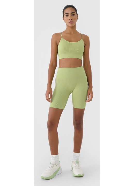 4F rövid edzés leggings, világoszöld, magas derék, gyorsan száradó, rugalmas szintetikus anyag, M-L INTL