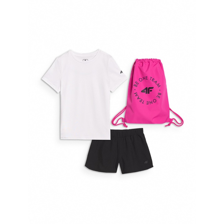 Set tricou/pantaloni scurti/rucsac sport 4F pentru fete, sintetic/elastan, multicolor, 158-164 CM