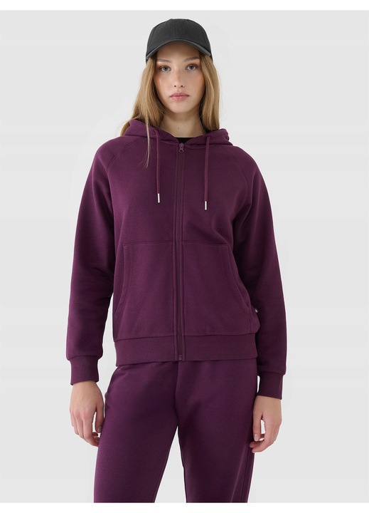 4F női pulóver, lila, pamut és poliészter, állítható kapucni, 2 zsebbel, S INTL