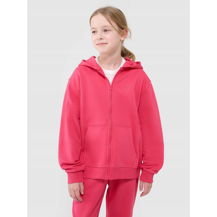 Lányka pulóver, 4F, Pamut/Poliészter, Cipzárral, Rózsaszín