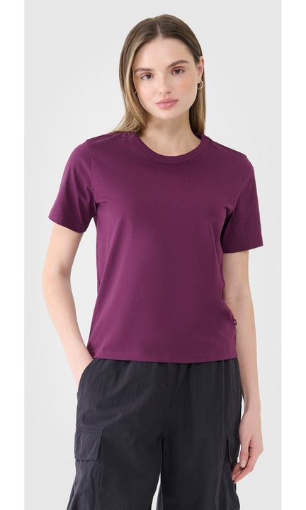 Női póló 4F, sima, lila, 100% pamut, normál szabású, nyári, XS INTL