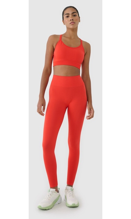 4F női edző leggings, piros, magas derék, push-up hatás, szűkített szabás