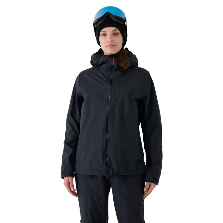 Női túrasí dzseki 4F NeoDry vízálló, normál szabású, állítható kapucni, fekete, poliészter