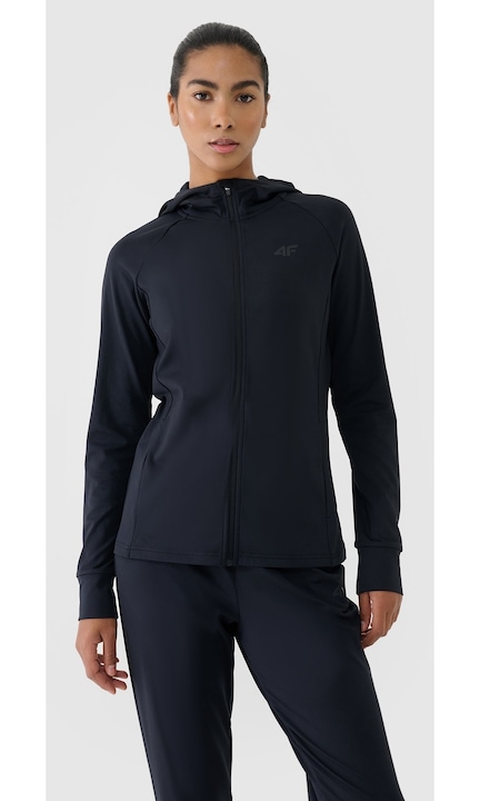 4F női pulóver, karcsúsított szabású, fekete, szintetikus