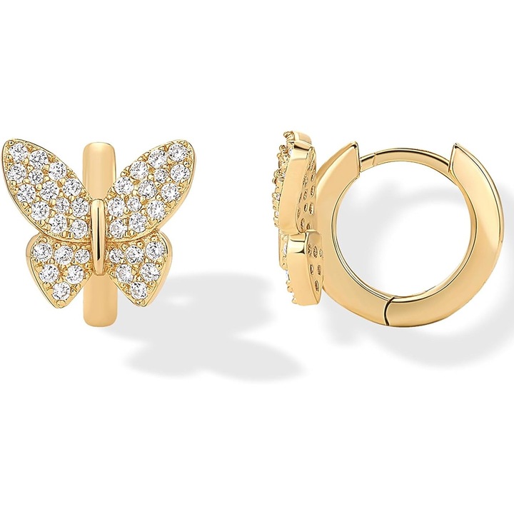 Cercei dama fluture, zenzmy, Argint, Placati cu aur 18K, Auriu