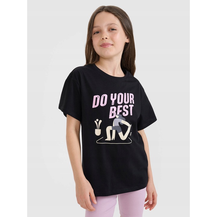 Lány póló 4FJRSS25TTSHF2644-20S, 4F, pamut, fekete