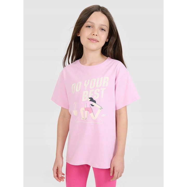Lány póló 4FJRSS25TTSHF2644-56S, 4F, pamut, rózsaszín